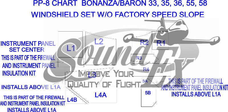 PP-08 Bonanza/Baron 33/35/36/55/58 Windshield set w/o Factory Speed Slope